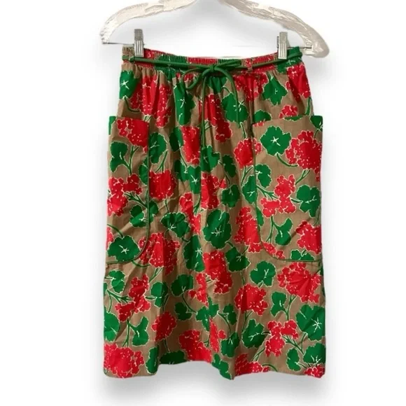 Vintage Peter Popovitch Tan Red Green Floral Skirt Women’s Size Small Spring - Picture 1 of 16
